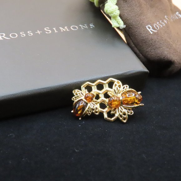 Amber Bumblebee and Honeycomb Pin in 18kt Gold Over Sterling by Ross and Simons - Picture 2 of 16